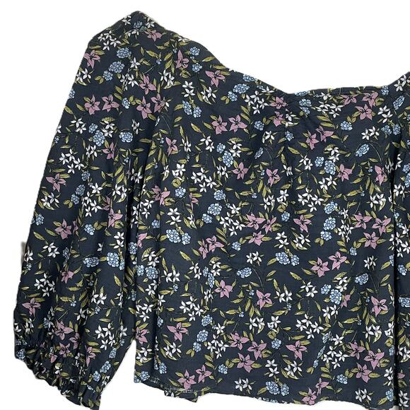 ana 4X Gray Floral Puff Sleeve Blouse Sweetheart Neck Boho Cottagecore Top - Picture 5 of 13